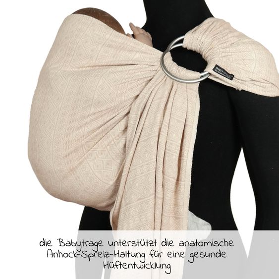 Didymos Babytragetuch DidySling ab Geburt - 3,5 kg - 20 kg - Anhock-Spreiz-Haltung, Bauch-, Rücken- und Hüfttrageweise, 100 % kbA-Baumwolle - Prima - Natur