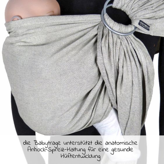 Didymos Fascia porta bebè DidySling dalla nascita - 3,5 kg - 20 kg - posizione a goccia, pancia, schiena e fianchi, 100 % cotone biologico - argento