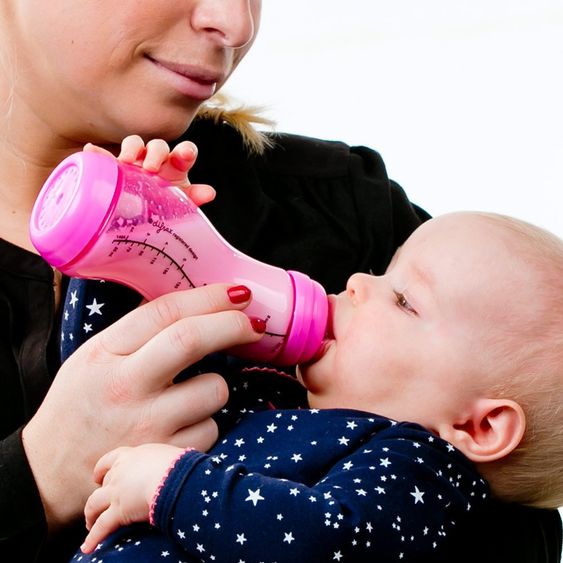 Difrax PP-Flasche S-Form Natural 250 ml - Silikon Gr. 1 - Pink