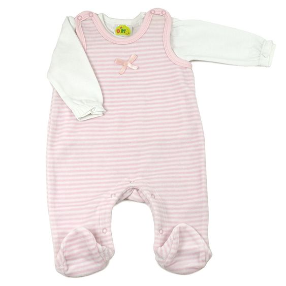 Dimotex 2-tlg. Set Strampler + Langarmshirt Nicki - Streifen Rosa Weiß - Gr. 50