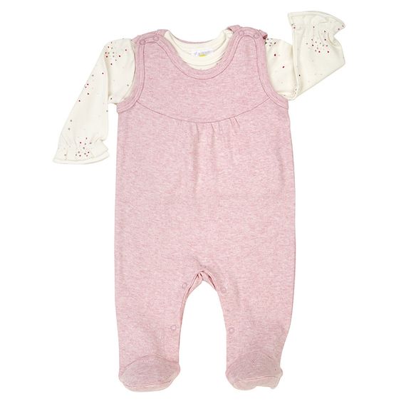 Dimotex 2 tlg. Set Strampler + Langarmshirt - Punkte Rosa Melange Offwhite - Gr. 50/56