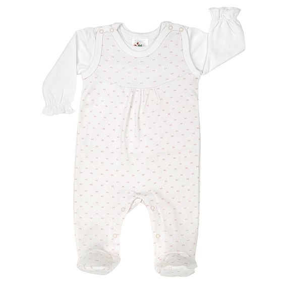 Dimotex 2 tlg. Set Strampler + Langarmshirt - Schleifen Rosa Weiß - Gr. 50/56