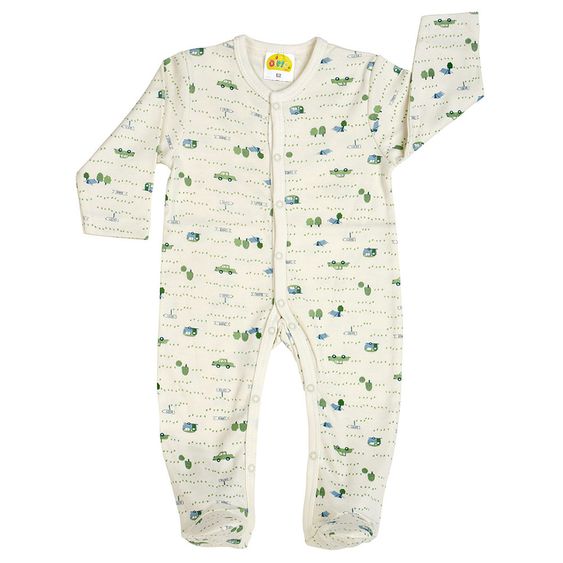 Dimotex Schlafanzug Einteiler Camping - Offwhite Blau Grün - Gr. 56