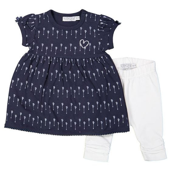 Dirkje 2 tlg. Set Kleid + Leggings Love - Dunkelblau Weiß - Gr. 56