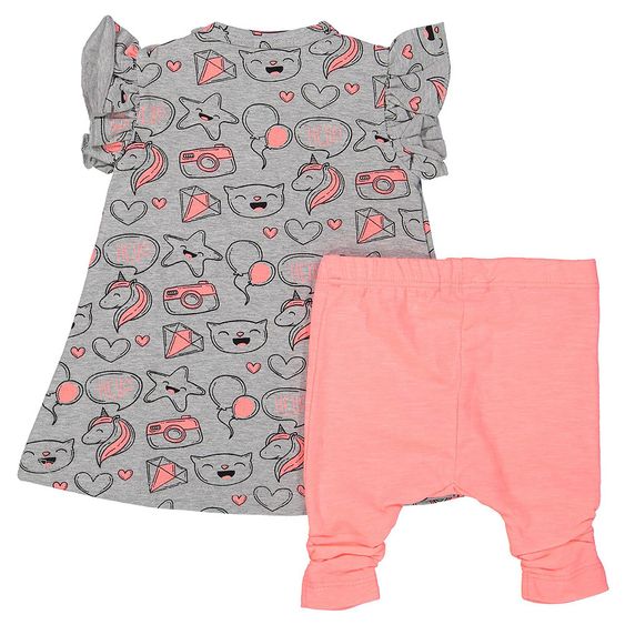 Dirkje 2 tlg. Set Kleid + Leggings Love - Grau Pink - Gr. 56