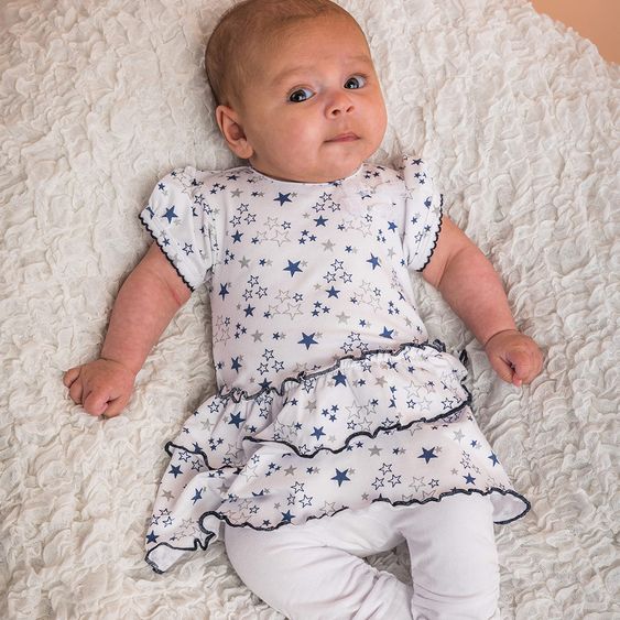 Dirkje 2-tlg. Set Kleid + Leggings - Sterne Weiß Blau - Gr. 56