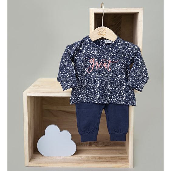 Dirkje 2 tlg. Set Langarmshirt + Hose Great - Punkte Silver Navy - Gr. 56