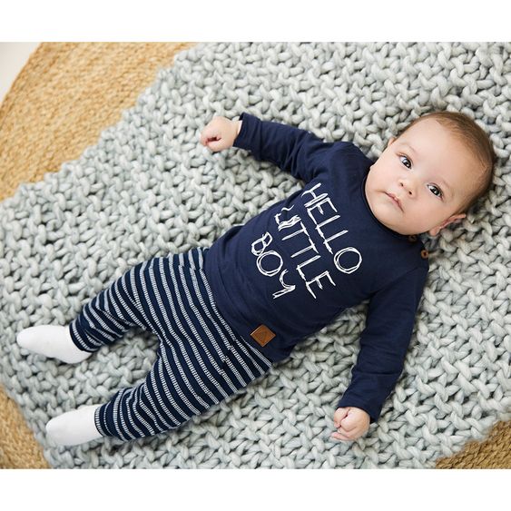 Dirkje 2 pcs Set Long Sleeve Shirt + Pants Hello little Boy - Stiff Navy - Gr. 56