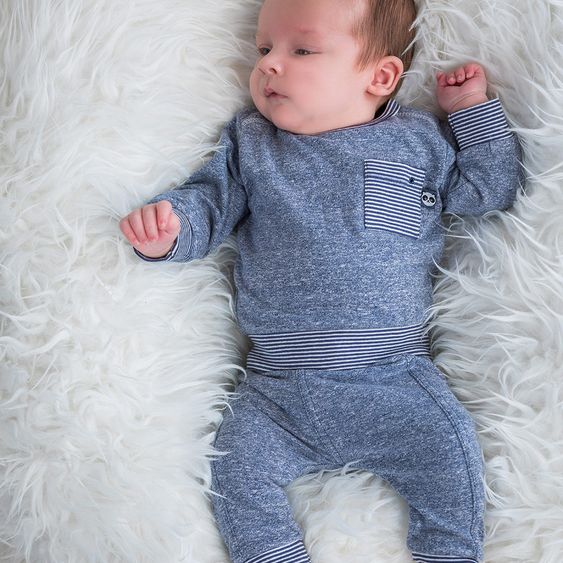Dirkje 2-tlg. Set Langarmshirt + Hose - Little You! Blau Melange - Gr. 56