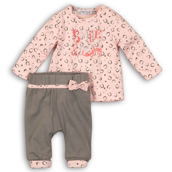 Dirkje 2 tlg. Set Langarmshirt + Hose Smile - Rosa Grau - Gr. 56