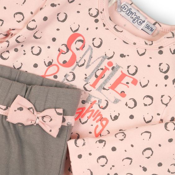 Dirkje 2 tlg. Set Langarmshirt + Hose Smile - Rosa Grau - Gr. 56