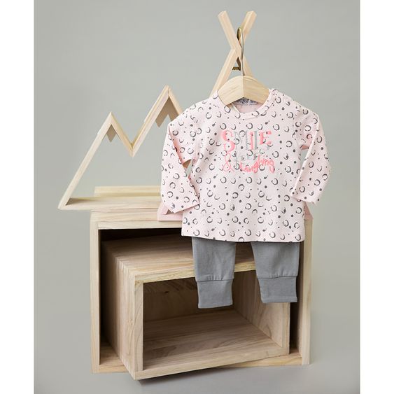 Dirkje 2 tlg. Set Langarmshirt + Hose Smile - Rosa Grau - Gr. 56
