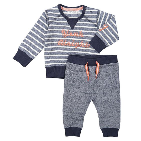 Dirkje 2-tlg. Set Langarmshirt + Hose - Yeah Alright! Blau Melange - Gr. 56
