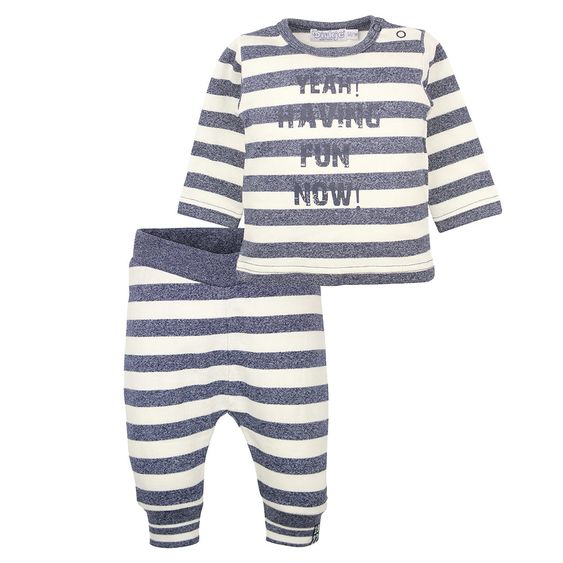Dirkje 2-tlg. Set Langarmshirt + Hose - Yeah! Having Fun Now! Streifen Offwhite - Gr. 68