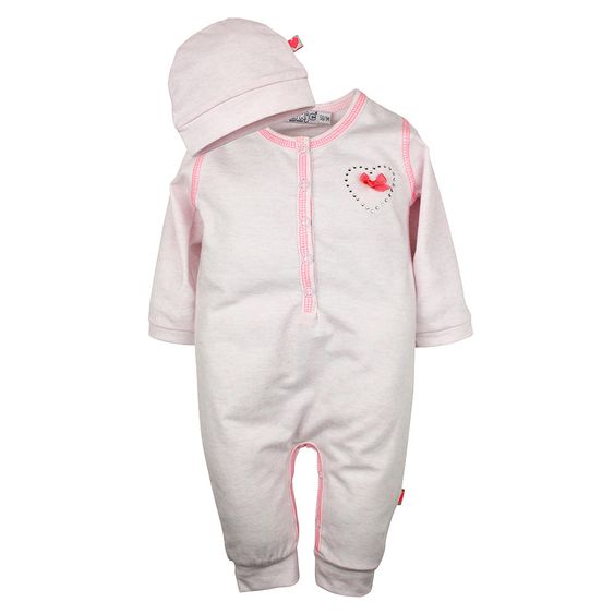 Dirkje 2-tlg. Set Overall + Mütze - Heart Weiß Rosa - Gr. 50