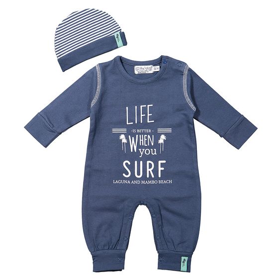 Dirkje 2-tlg. Set Overall + Mütze - Surf Blau Weiß - Gr. 56