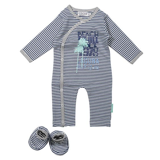 Dirkje 2-tlg. Set Overall + Schuhe - Beach Streifen Blau Weiß - Gr. 56