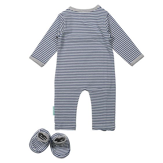 Dirkje 2-tlg. Set Overall + Schuhe - Beach Streifen Blau Weiß - Gr. 56