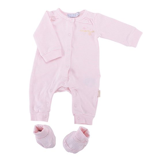Dirkje 2-tlg. Set Overall + Schuhe - Streifen Offwhite Rosa - Gr. 50