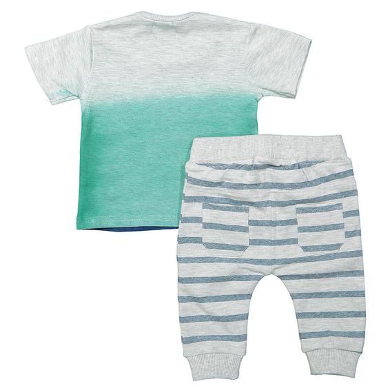Dirkje 2 tlg. Set T-Shirt + Hose Ozean - Streifen Hellgrau Melange Blau - Gr. 56