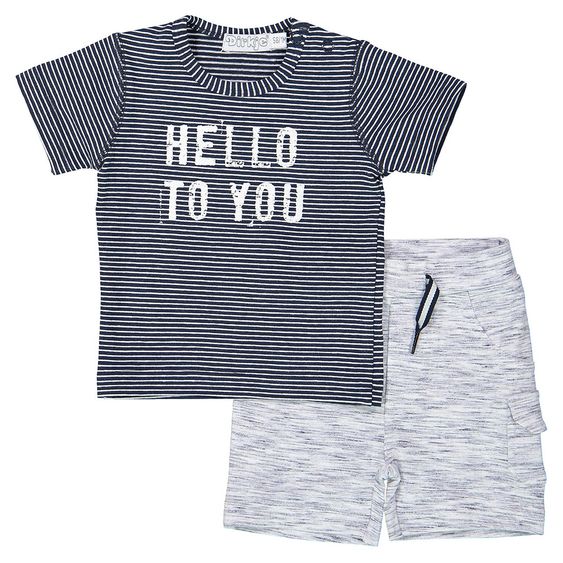 Dirkje 2 tlg. Set T-Shirt + Short Fresh - Streifen Dunkelblau Grau Weiß - Gr. 56