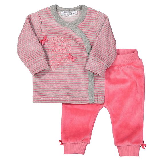 Dirkje 2-tlg. Set Wickelshirt + Hose - Streifen Hellgrau Melange Pink - Gr. 50
