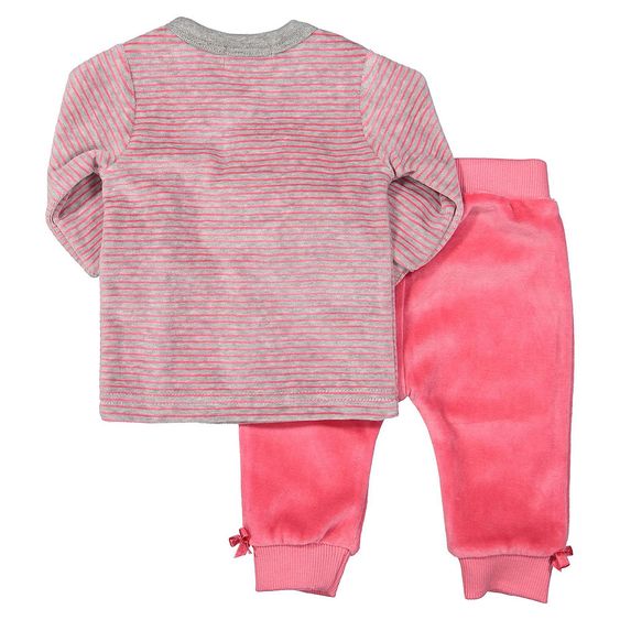 Dirkje 2-tlg. Set Wickelshirt + Hose - Streifen Hellgrau Melange Pink - Gr. 50
