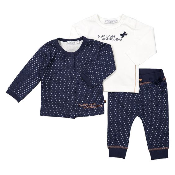 Dirkje 3-tlg. Set Jacke + Langarmshirt + Hose - Sweet cute and beautiful Dunkelblau Weiß - Gr. 56