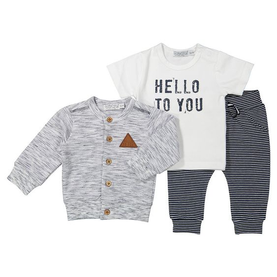 Dirkje 3 tlg. Set Jacke + Shirt + Hose Fresh - Dunkelblau Grau Weiß - Gr. 56