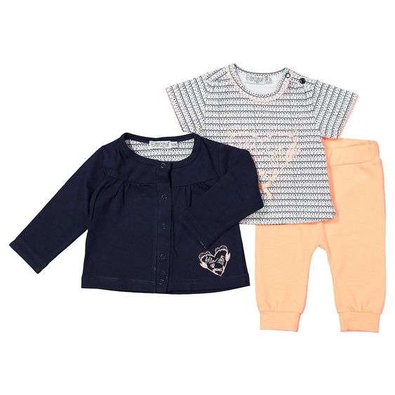 Dirkje 3 tlg. Set Jacke + Shirt + Hose Love - Herzen Dunkelblau Orange - Gr. 56