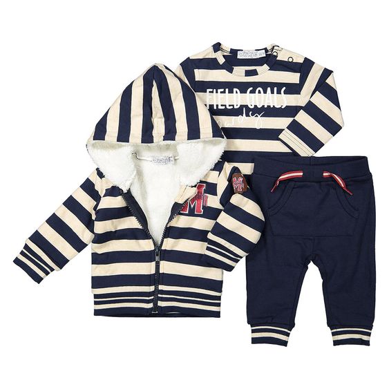 Dirkje 3-tlg. Set Kapuzenjacke + Langarmshirt + Hose - Field Goals Blau Offwhite - Gr. 56