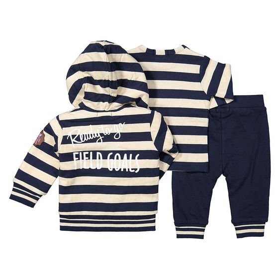 Dirkje 3-tlg. Set Kapuzenjacke + Langarmshirt + Hose - Field Goals Blau Offwhite - Gr. 56