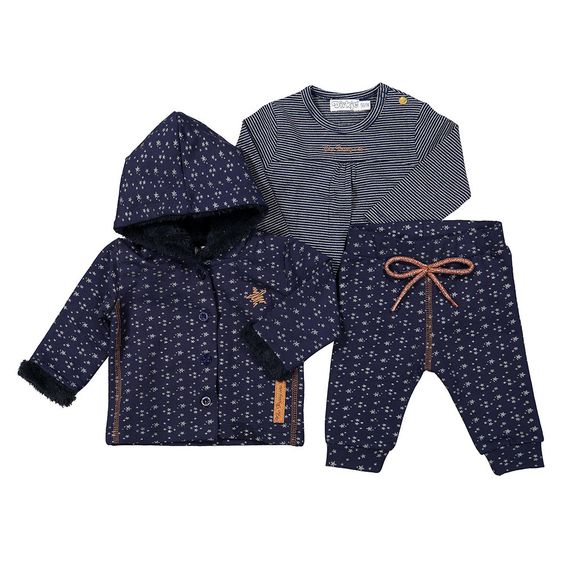 Dirkje 3-tlg. Set Kapuzenjacke + Langarmshirt + Hose - Sterne Dunkelblau - Gr. 56