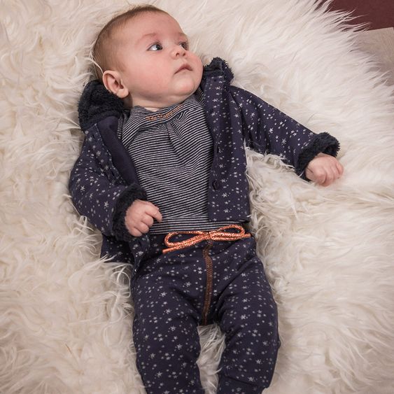 Dirkje 3-tlg. Set Kapuzenjacke + Langarmshirt + Hose - Sterne Dunkelblau - Gr. 56