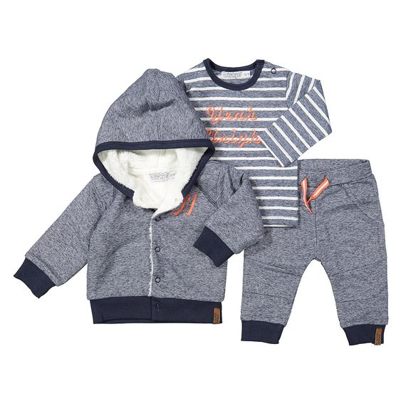 Dirkje 3-tlg. Set Kapuzenjacke + Langarmshirt + Hose - Yeah Alright! Blau Melange - Gr. 56