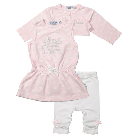 Dirkje 3-tlg. Set Kleid + Bolero + Leggings - Chase Your Dreams Rosa Weiß - Gr. 56