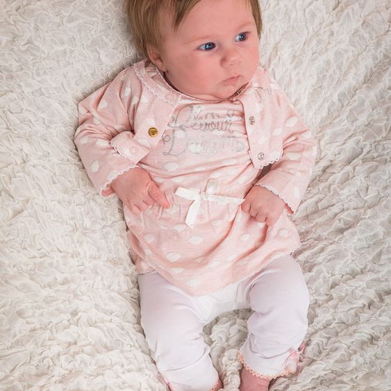 Dirkje 3-tlg. Set Kleid + Bolero + Leggings - Chase Your Dreams Rosa Weiß - Gr. 56