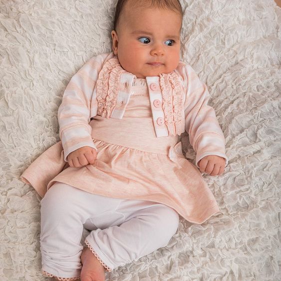 Dirkje 3-tlg. Set Kleid + Bolero + Leggings - Little Miss Cutie Rosa Weiß - Gr. 56