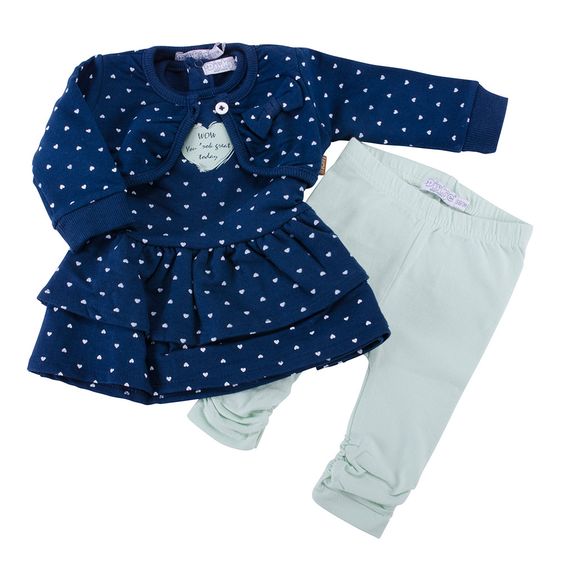 Dirkje 3-tlg. Set Kleid + Hose + Bolero - Herzen Navy Mint - Gr. 80