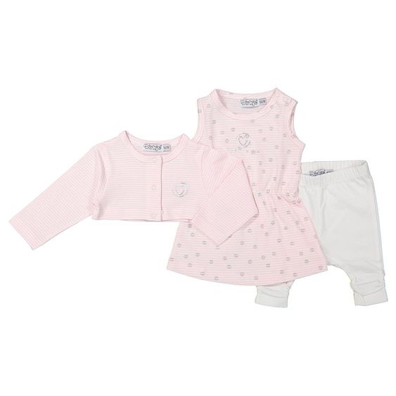 Dirkje 3 tlg. Set Kleid + Leggings + Bolero Love - Streifen Rosa Weiß - Gr. 56