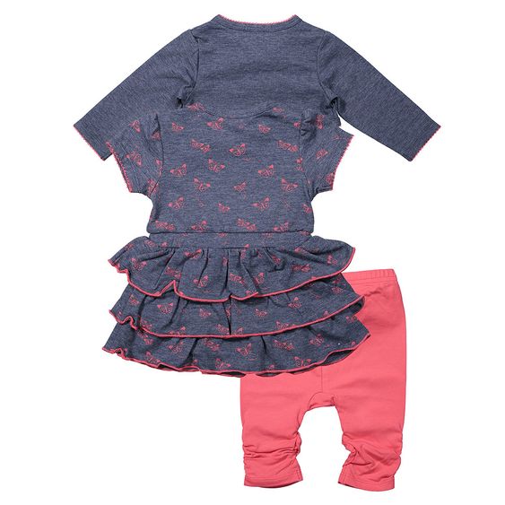 Dirkje 3-tlg. Set Kleid + Leggings + Bolero - Schmetterling Dunkelblau Pink - Gr. 56