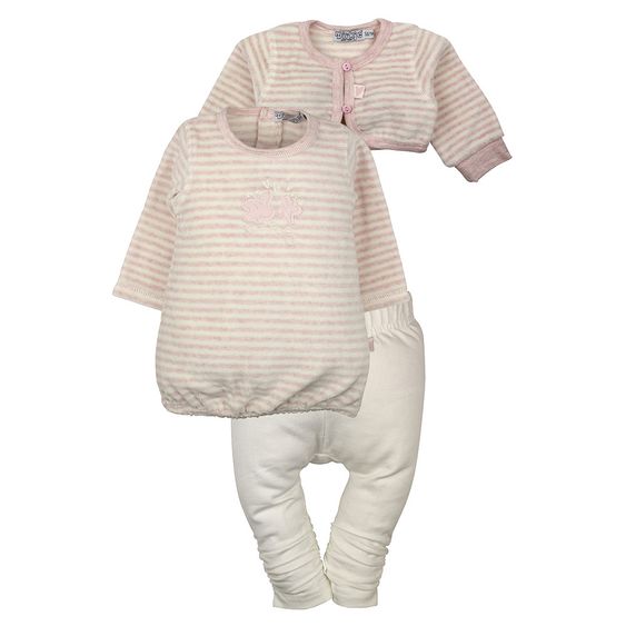 Dirkje 3-tlg. Set Kleid + Leggings + Bolero - Streifen Rosa - Gr. 56