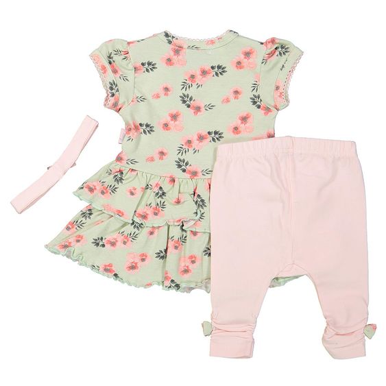 Dirkje 3 tlg. Set Kleid + Leggings + Stirnband Love - Blumen Mint Rosa - Gr. 56