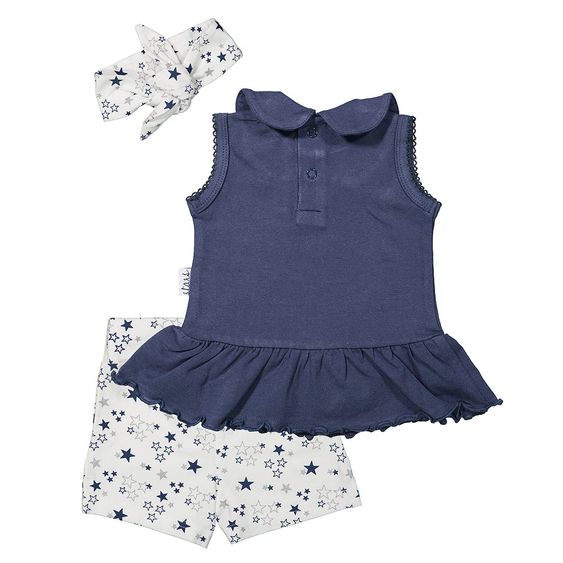 Dirkje 3-tlg. Set Kleid + Shorts + Stirnband - Sterne Weiß Blau - Gr. 62