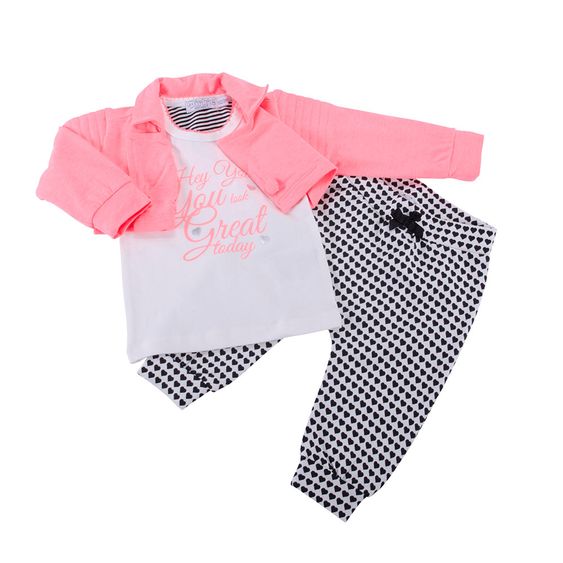 Dirkje 3-tlg. Set Langarmshirt + Hose + Bolero - Hey You! Neon Pink Weiß - Gr. 62