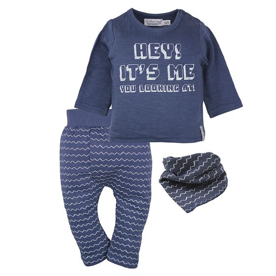 Dirkje 3-tlg. Set Langarmshirt + Hose + Halstuch - Hey! It's Me Navy - Gr. 62