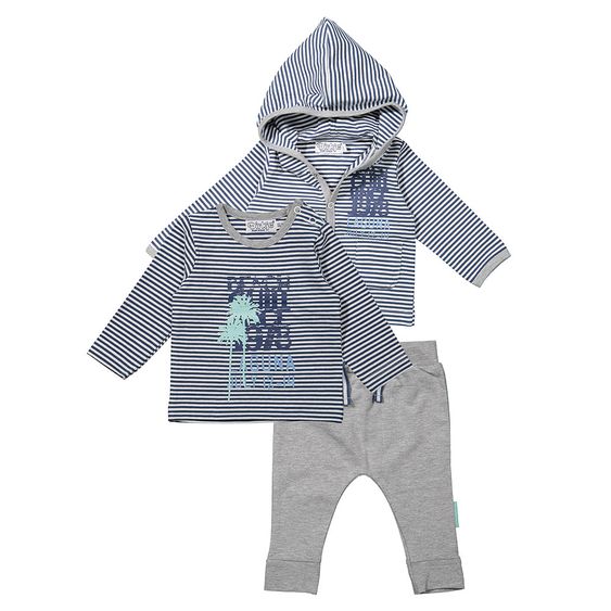 Dirkje 3-tlg. Set Langarmshirt + Hose + Jacke - Beach Streifen Blau Weiß Grau - Gr. 56