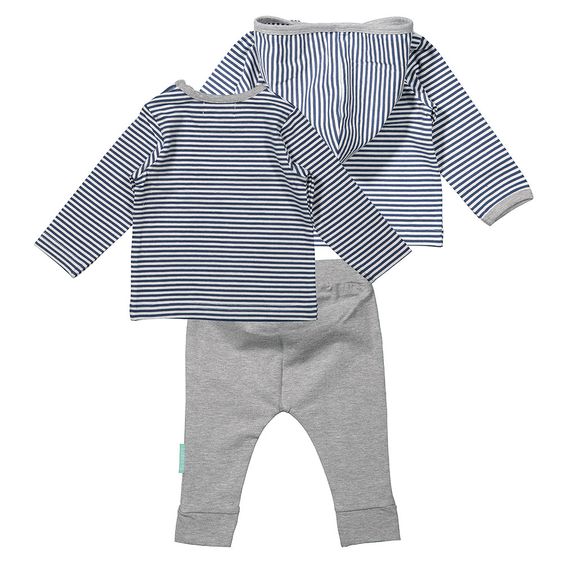 Dirkje 3-tlg. Set Langarmshirt + Hose + Jacke - Beach Streifen Blau Weiß Grau - Gr. 56