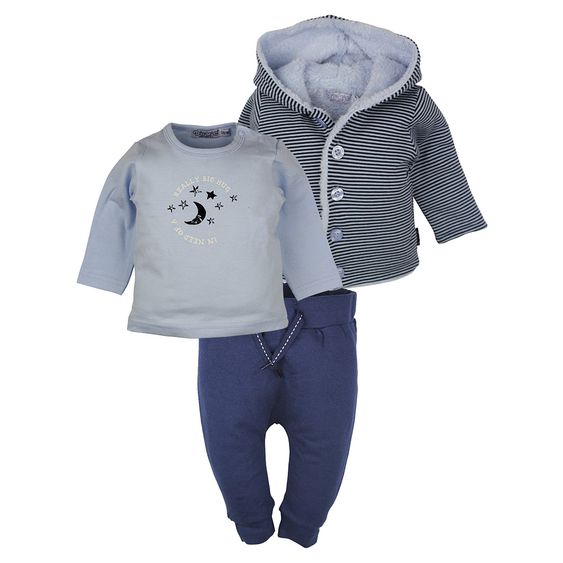 Dirkje 3-tlg. Set Langarmshirt + Hose + Jacke - Hellblau Navy - Gr. 62