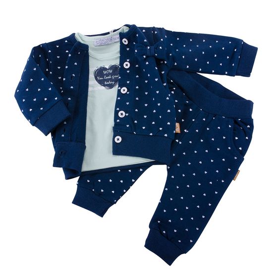 Dirkje 3-tlg. Set Langarmshirt + Hose + Jacke - Herzen Navy Mint - Gr. 56